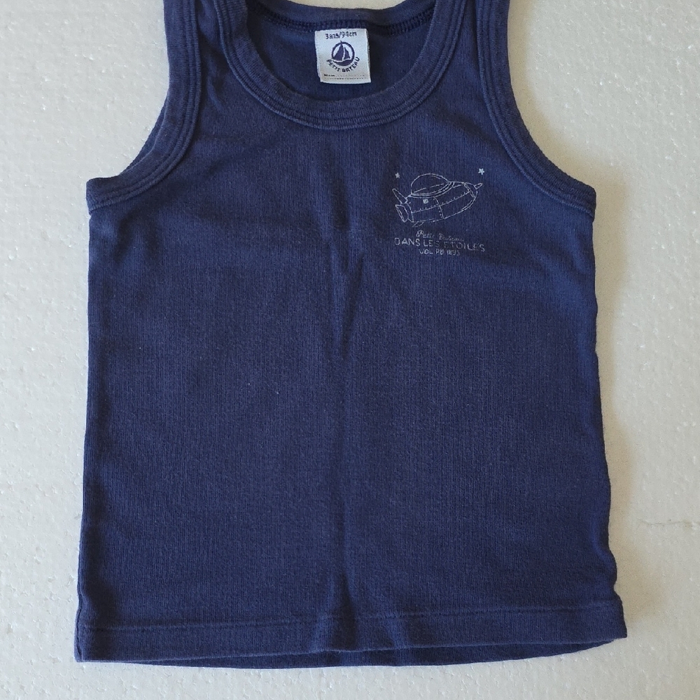 Petit Bateau Navy Blue Tank Top with Rocket Graphic